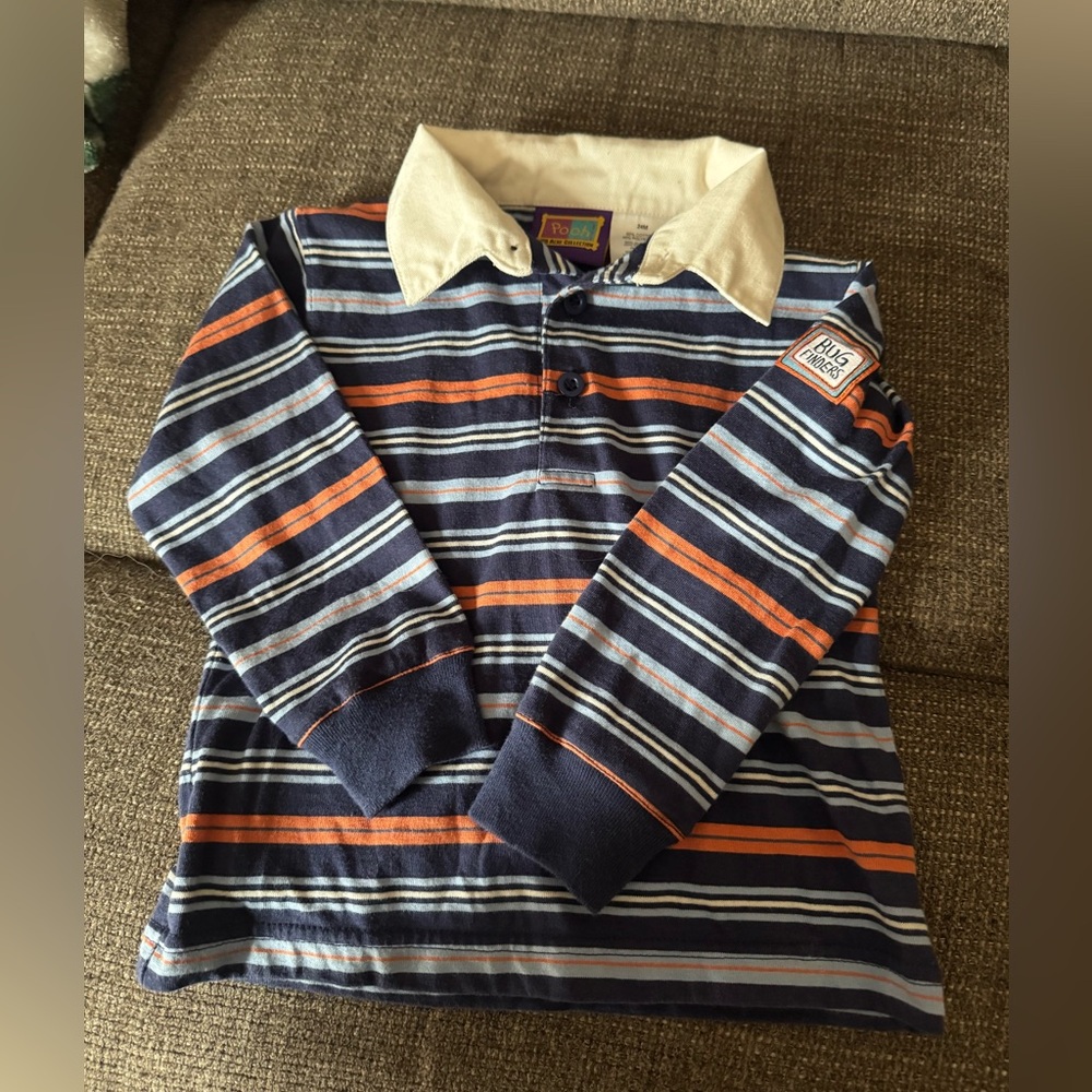 Vintage 100 Acre Collection “Bug Finders” Pooh Kids Striped Long Sleeve Polo